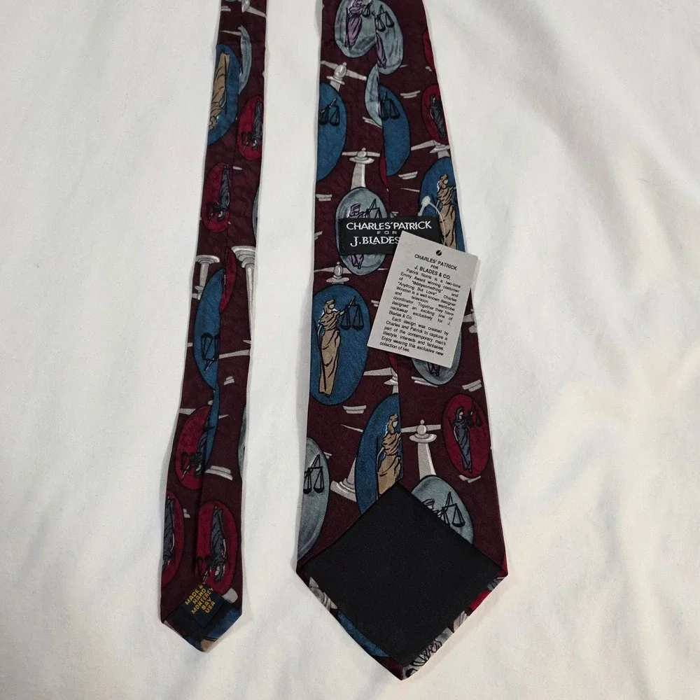 Charles Patrick J Blades Lady Justice Tie Burgundy Legal Scales of Justice USA